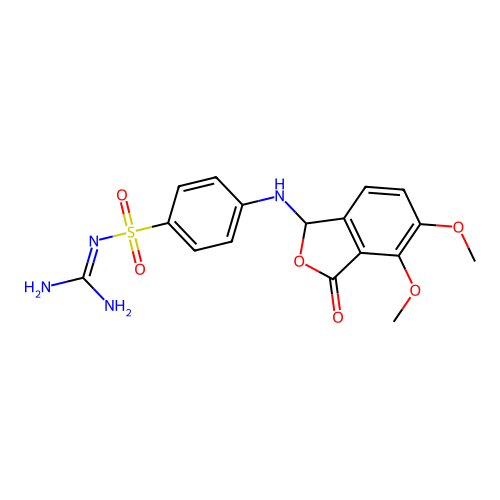 2-[4-[(4,5-dimethoxy-3-oxo-1H-2-benzofuran-1-yl)amino]phenyl]sulfonylguanidine structure