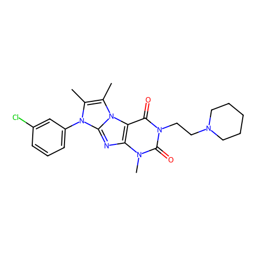 6-(3-chlorophenyl)-4,7,8-trimethyl-2-(2-piperidin-1-ylethyl)purino[7,8-a]imidazole-1,3-dione structure