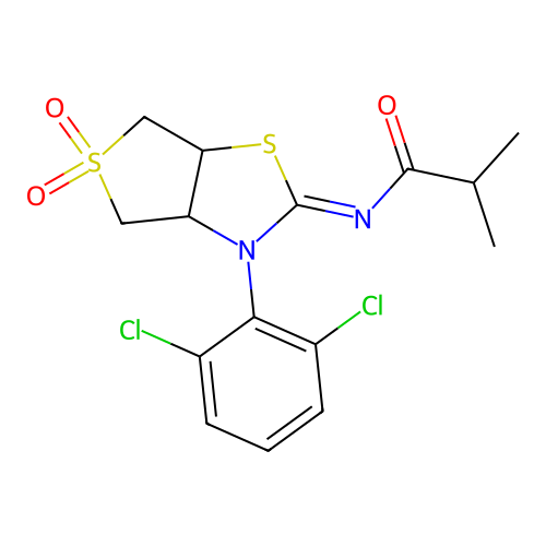 N-[(2Z)-3-(2,6-dichlorophenyl)-5,5-dioxidotetrahydrothieno[3,4-d][1,3]thiazol-2(3H)-ylidene]-2-methylpropanamide structure