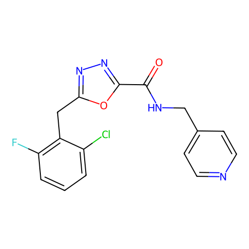 5-(2-chloro-6-fluorobenzyl)-N-(pyridin-4-ylmethyl)-1,3,4-oxadiazole-2-carboxamide structure