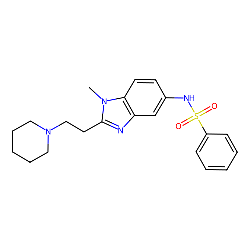 N-{1-methyl-2-[2-(piperidin-1-yl)ethyl]-1H-benzimidazol-5-yl}benzenesulfonamide structure