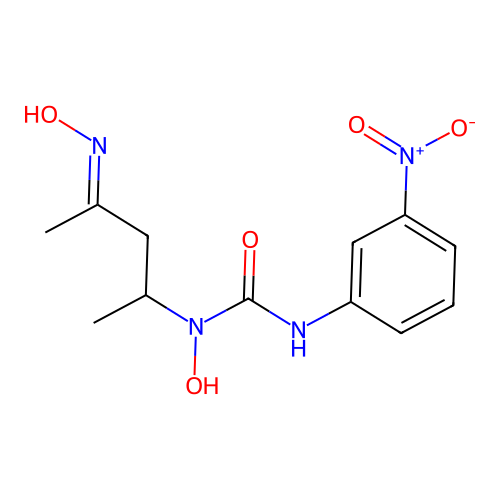 (E)-1-hydroxy-1-(4-(hydroxyimino)pentan-2-yl)-3-(3-nitrophenyl)urea structure