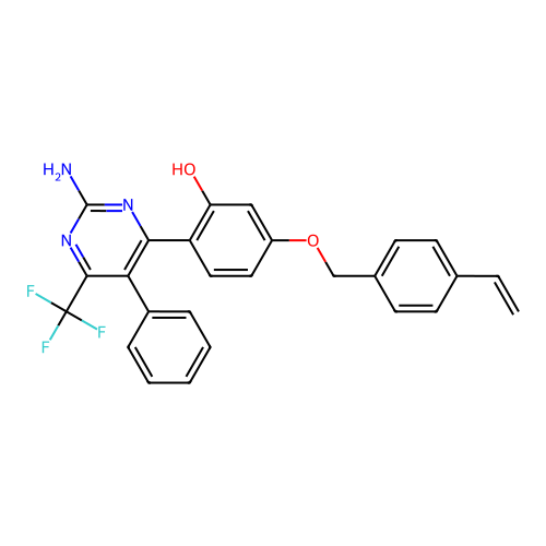 2-[2-amino-5-phenyl-6-(trifluoromethyl)-4-pyrimidinyl]-5-[(4-vinylbenzyl)oxy]phenol structure