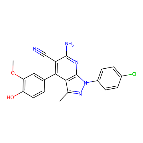 6-amino-1-(4-chlorophenyl)-4-(4-hydroxy-3-methoxyphenyl)-3-methyl-1H-pyrazolo[3,4-b]pyridine-5-carbonitrile structure