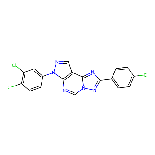 2-(4-chlorophenyl)-7-(3,4-dichlorophenyl)-7H-pyrazolo[4,3-e][1,2,4]triazolo[1,5-c]pyrimidine structure