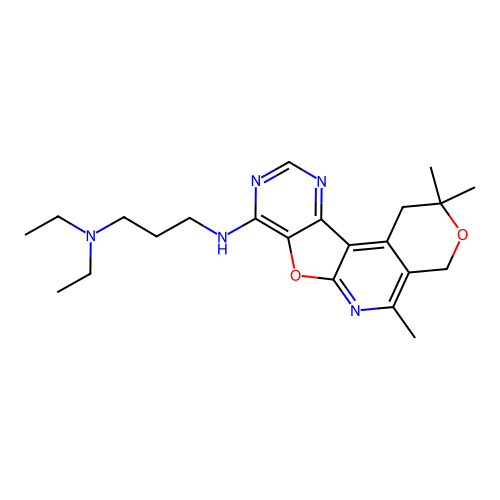 N,N-diethyl-N'-(2,2,5-trimethyl-1,4-dihydro-2H-pyrano[4'',3'':4',5']pyrido[3',2':4,5]furo[3,2-d]pyrimidin-8-yl)propane-1,3-diamine structure