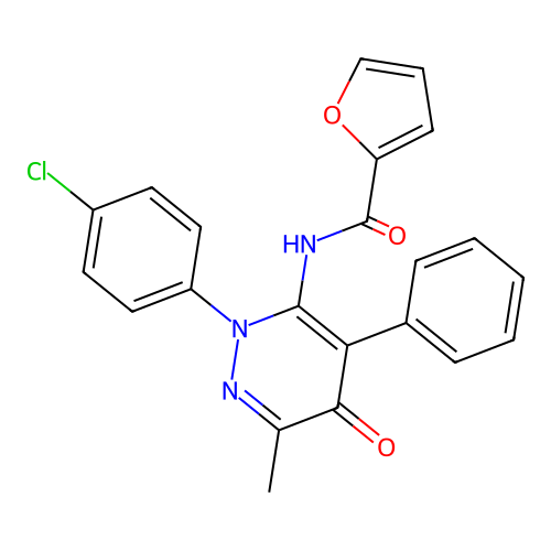 N-[2-(4-chlorophenyl)-6-methyl-5-oxo-4-phenylpyridazin-3-yl]furan-2-carboxamide structure