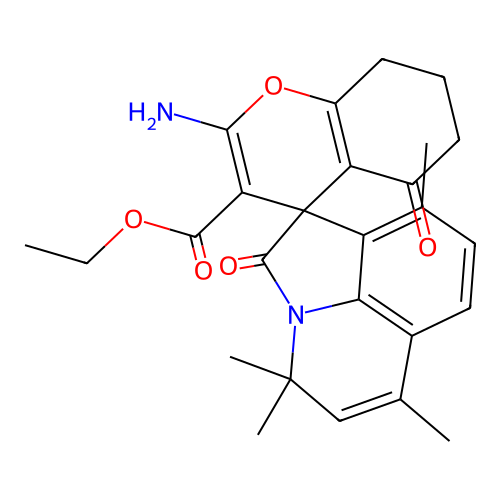 ethyl 2-amino-4',4',6',9'-tetramethyl-2',5-dioxo-2',4',5,6,7,8-hexahydrospiro[chromene-4,1'-pyrrolo[3,2,1-ij]quinoline]-3-carboxylate structure