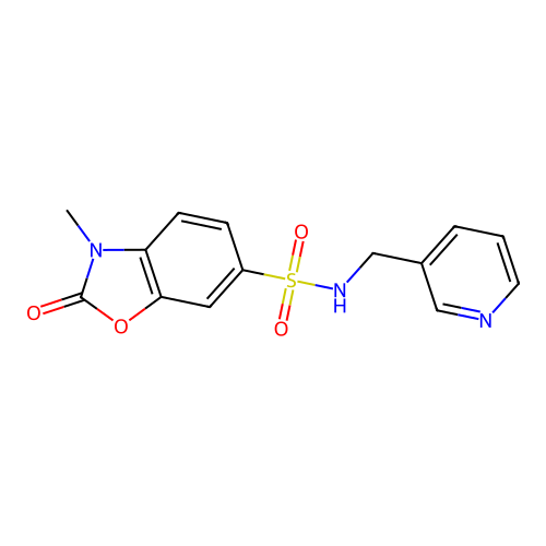 3-methyl-2-oxo-N-(pyridin-3-ylmethyl)-1,3-benzoxazole-6-sulfonamide structure