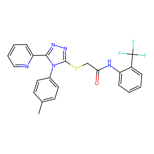 2-{[4-(4-methylphenyl)-5-(pyridin-2-yl)-4H-1,2,4-triazol-3-yl]sulfanyl}-N-[2-(trifluoromethyl)phenyl]acetamide structure
