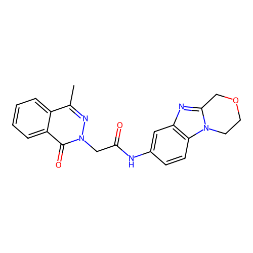 N-(3,4-dihydro-1H-[1,4]oxazino[4,3-a]benzimidazol-8-yl)-2-(4-methyl-1-oxophthalazin-2-yl)acetamide structure