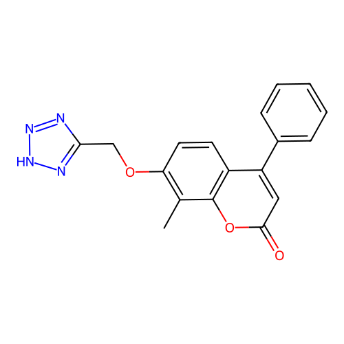 8-methyl-4-phenyl-7-(2H-tetrazol-5-ylmethoxy)chromen-2-one structure