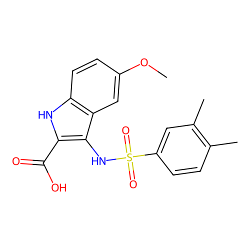 3-{[(3,4-dimethylphenyl)sulfonyl]amino}-5-methoxy-1H-indole-2-carboxylic acid structure