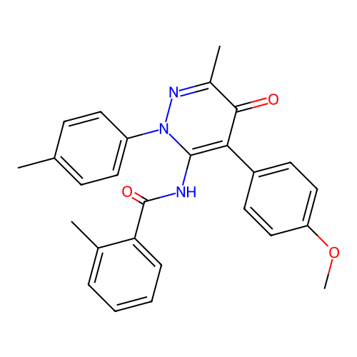 N-[4-(4-methoxyphenyl)-6-methyl-2-(4-methylphenyl)-5-oxopyridazin-3-yl]-2-methylbenzamide structure