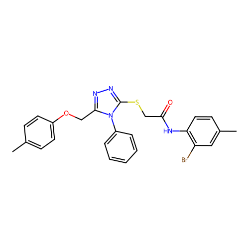 N-(2-bromo-4-methylphenyl)-2-((4-phenyl-5-((p-tolyloxy)methyl)-4H-1,2,4-triazol-3-yl)thio)acetamide structure