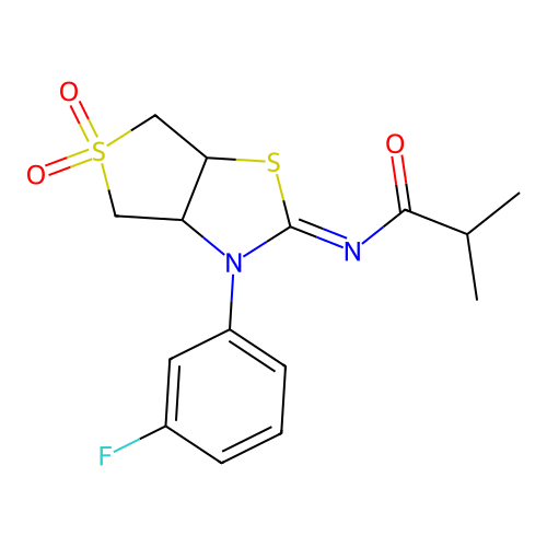 (Z)-N-(3-(3-fluorophenyl)-5,5-dioxidotetrahydrothieno[3,4-d]thiazol-2(3H)-ylidene)isobutyramide structure