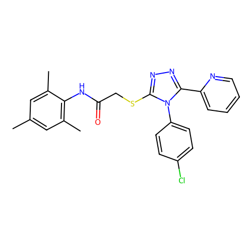 2-{[4-(4-chlorophenyl)-5-(pyridin-2-yl)-4H-1,2,4-triazol-3-yl]sulfanyl}-N-(2,4,6-trimethylphenyl)acetamide structure