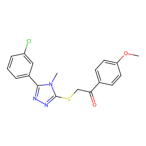 2-((5-(3-chlorophenyl)-4-methyl-4H-1,2,4-triazol-3-yl)thio)-1-(4-methoxyphenyl)ethanone structure