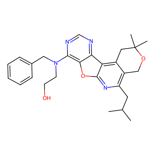 2-(benzyl(5-isobutyl-2,2-dimethyl-2,4-dihydro-1H-pyrano[4'',3'':4',5']pyrido[3',2':4,5]furo[3,2-d]pyrimidin-8-yl)amino)ethanol structure