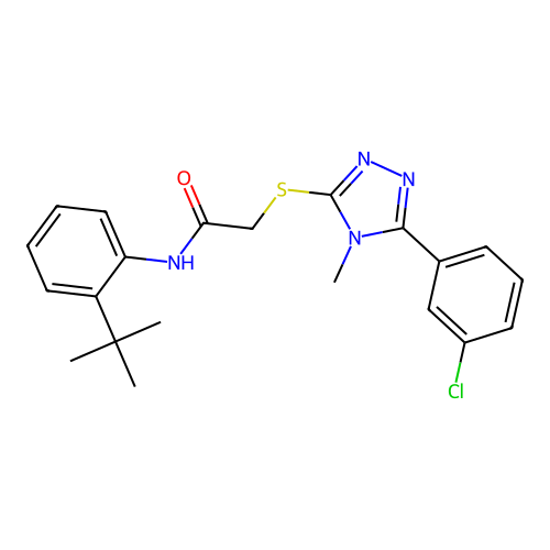 N-(2-tert-butylphenyl)-2-{[5-(3-chlorophenyl)-4-methyl-4H-1,2,4-triazol-3-yl]sulfanyl}acetamide structure
