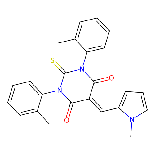 1,3-bis(2-methylphenyl)-5-[(1-methyl-1H-pyrrol-2-yl)methylidene]-2-thioxodihydropyrimidine-4,6(1H,5H)-dione structure