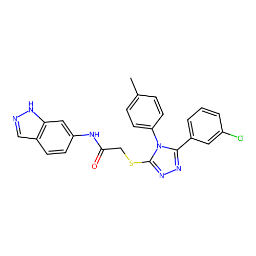 2-((5-(3-chlorophenyl)-4-(p-tolyl)-4H-1,2,4-triazol-3-yl)thio)-N-(1H-indazol-6-yl)acetamide structure