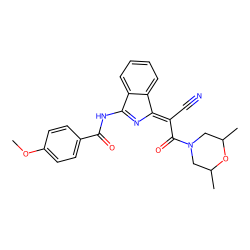 (Z)-N-(1-(1-cyano-2-(2,6-dimethylmorpholino)-2-oxoethylidene)-1H-isoindol-3-yl)-4-methoxybenzamide structure