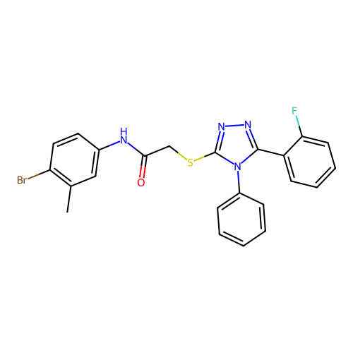 N-(4-bromo-3-methylphenyl)-2-{[5-(2-fluorophenyl)-4-phenyl-4H-1,2,4-triazol-3-yl]sulfanyl}acetamide structure