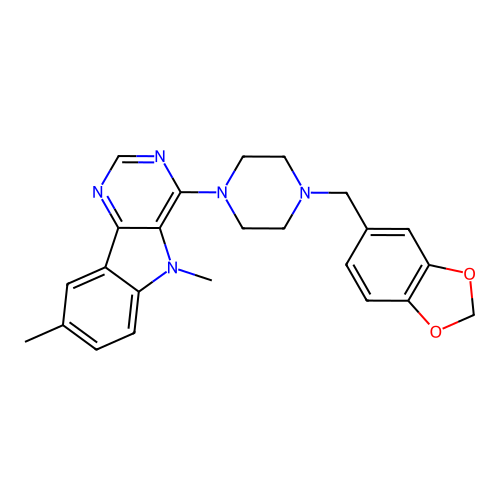 4-[4-(1,3-benzodioxol-5-ylmethyl)piperazin-1-yl]-5,8-dimethyl-5H-pyrimido[5,4-b]indole structure