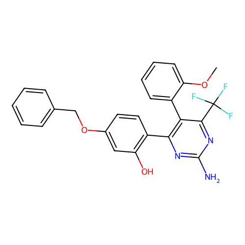 2-(2-amino-5-(2-methoxyphenyl)-6-(trifluoromethyl)pyrimidin-4-yl)-5-(benzyloxy)phenol structure