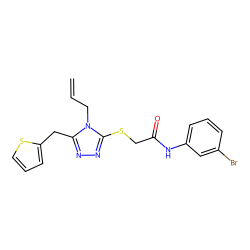 N-(3-bromophenyl)-2-[[4-prop-2-enyl-5-(thiophen-2-ylmethyl)-1,2,4-triazol-3-yl]sulfanyl]acetamide structure