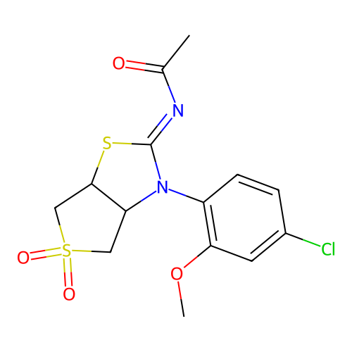 (Z)-N-(3-(4-chloro-2-methoxyphenyl)-5,5-dioxidotetrahydrothieno[3,4-d]thiazol-2(3H)-ylidene)acetamide structure