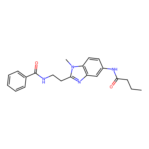 N-[2-[5-(butanoylamino)-1-methylbenzimidazol-2-yl]ethyl]benzamide structure