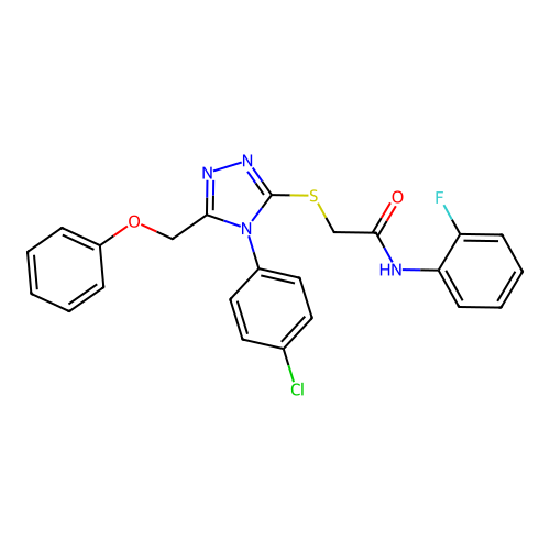 2-[[4-(4-chlorophenyl)-5-(phenoxymethyl)-1,2,4-triazol-3-yl]sulfanyl]-N-(2-fluorophenyl)acetamide structure