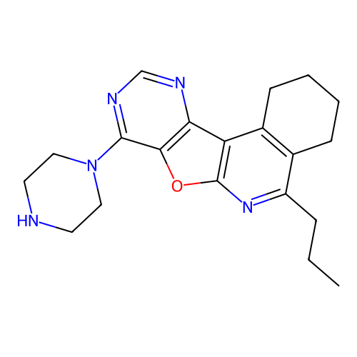 8-(piperazin-1-yl)-5-propyl-1,2,3,4-tetrahydropyrimido[4',5':4,5]furo[2,3-c]isoquinoline structure