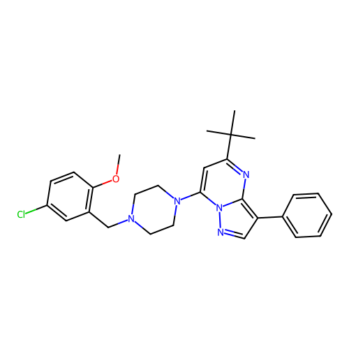 5-tert-butyl-7-[4-(5-chloro-2-methoxybenzyl)piperazin-1-yl]-3-phenylpyrazolo[1,5-a]pyrimidine structure