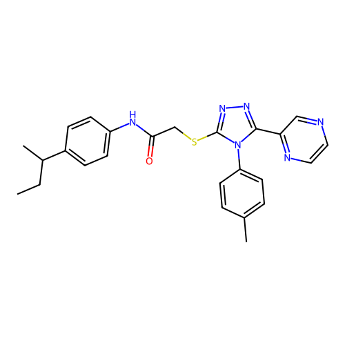 N-(4-butan-2-ylphenyl)-2-[[4-(4-methylphenyl)-5-pyrazin-2-yl-1,2,4-triazol-3-yl]sulfanyl]acetamide structure