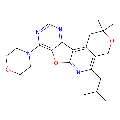 2,2-dimethyl-5-(2-methylpropyl)-8-(morpholin-4-yl)-1,4-dihydro-2H-pyrano[4'',3'':4',5']pyrido[3',2':4,5]furo[3,2-d]pyrimidine structure