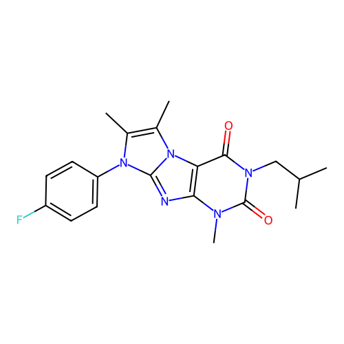 8-(4-fluorophenyl)-3-isobutyl-1,6,7-trimethyl-1H-imidazo[2,1-f]purine-2,4(3H,8H)-dione structure