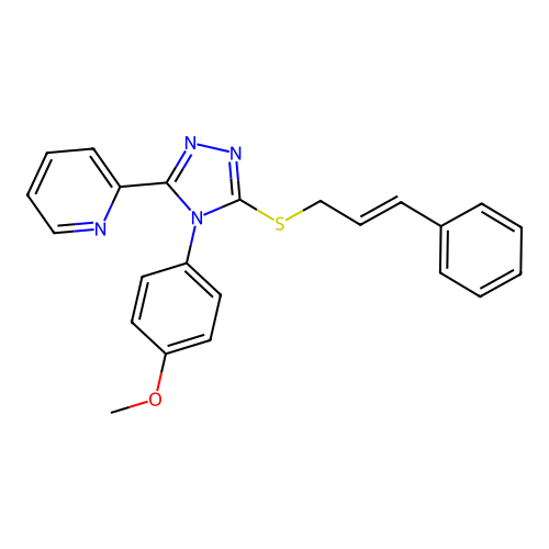 2-[4-(4-methoxyphenyl)-5-{[(2E)-3-phenylprop-2-en-1-yl]sulfanyl}-4H-1,2,4-triazol-3-yl]pyridine structure