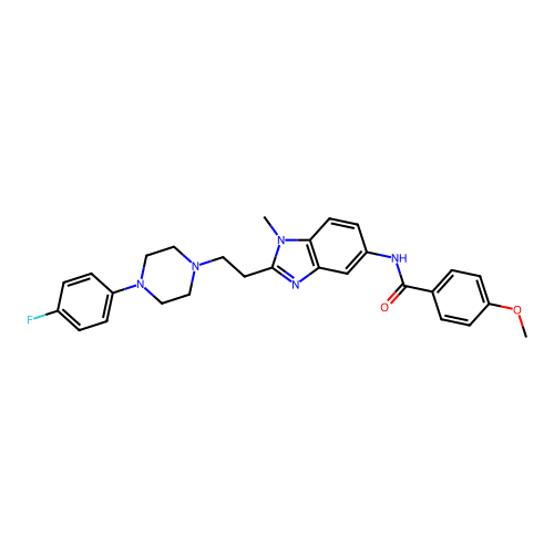N-(2-(2-(4-(4-fluorophenyl)piperazin-1-yl)ethyl)-1-methyl-1H-benzo[d]imidazol-5-yl)-4-methoxybenzamide structure