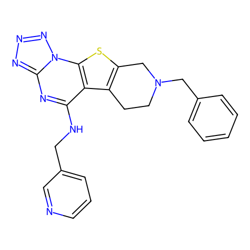 8-benzyl-N-(pyridin-3-ylmethyl)-6,7,8,9-tetrahydropyrido[4',3':4,5]thieno[3,2-e]tetrazolo[1,5-a]pyrimidin-5-amine structure
