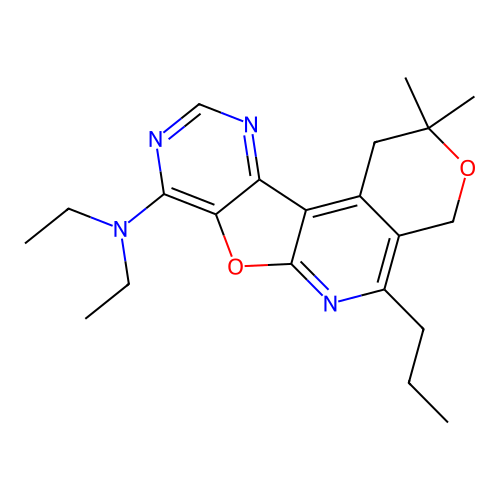 N,N-diethyl-2,2-dimethyl-5-propyl-1,4-dihydro-2H-pyrano[4'',3'':4',5']pyrido[3',2':4,5]furo[3,2-d]pyrimidin-8-amine structure