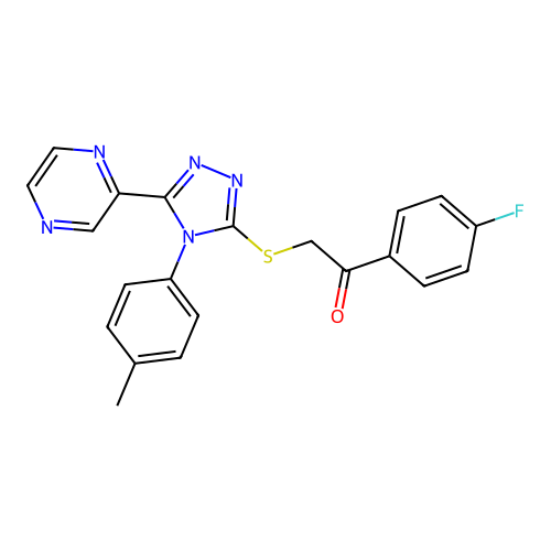 1-(4-fluorophenyl)-2-[[4-(4-methylphenyl)-5-pyrazin-2-yl-1,2,4-triazol-3-yl]sulfanyl]ethanone structure
