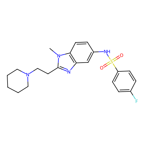 4-fluoro-N-[1-methyl-2-(2-piperidin-1-ylethyl)benzimidazol-5-yl]benzenesulfonamide structure