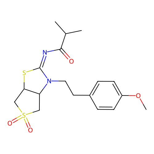 N-[(2Z)-3-[2-(4-methoxyphenyl)ethyl]-5,5-dioxidotetrahydrothieno[3,4-d][1,3]thiazol-2(3H)-ylidene]-2-methylpropanamide structure