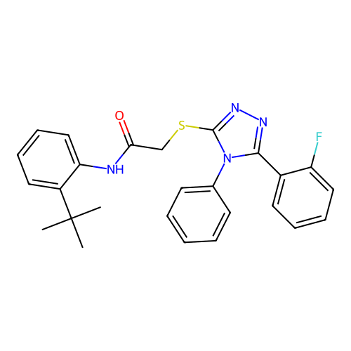 N-(2-tert-butylphenyl)-2-{[5-(2-fluorophenyl)-4-phenyl-4H-1,2,4-triazol-3-yl]sulfanyl}acetamide structure
