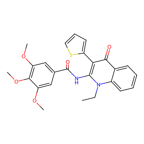 N-(1-ethyl-4-oxo-3-thiophen-2-ylquinolin-2-yl)-3,4,5-trimethoxybenzamide structure