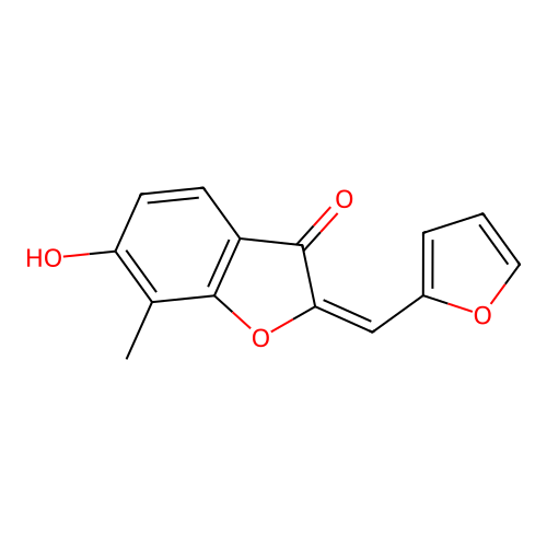 (2E)-2-(2-furylmethylene)-6-hydroxy-7-methyl-1-benzofuran-3(2H)-one structure