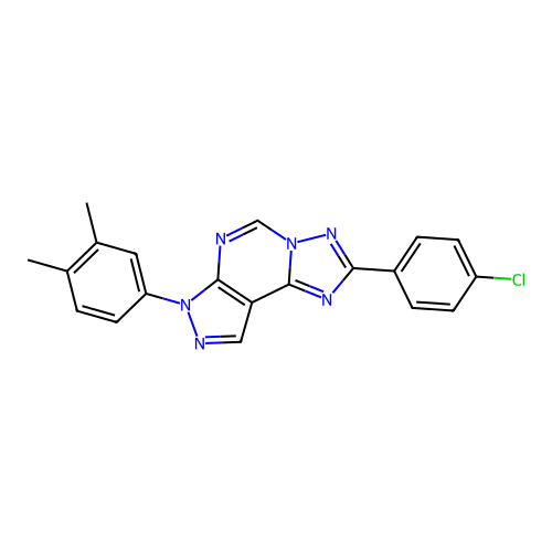 2-(4-chlorophenyl)-7-(3,4-dimethylphenyl)-7H-pyrazolo[4,3-e][1,2,4]triazolo[1,5-c]pyrimidine structure